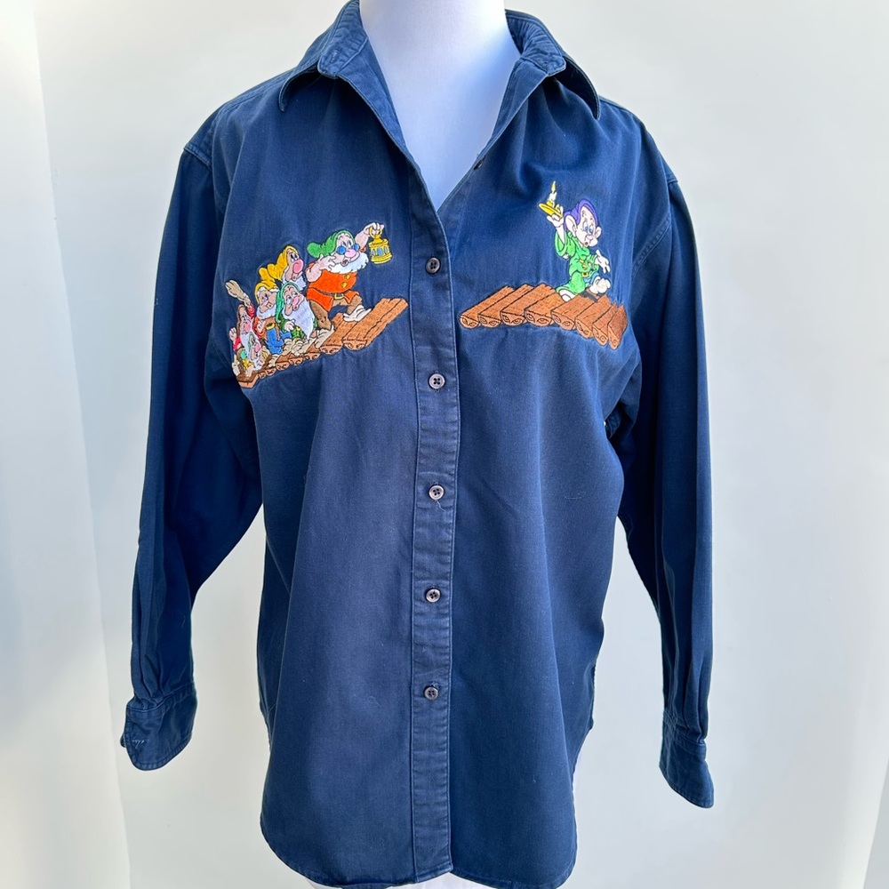 Disney Snow White & 7 Dwarfs Denim Button Down Shirt with Embroidered Characters - Picture 7 of 9